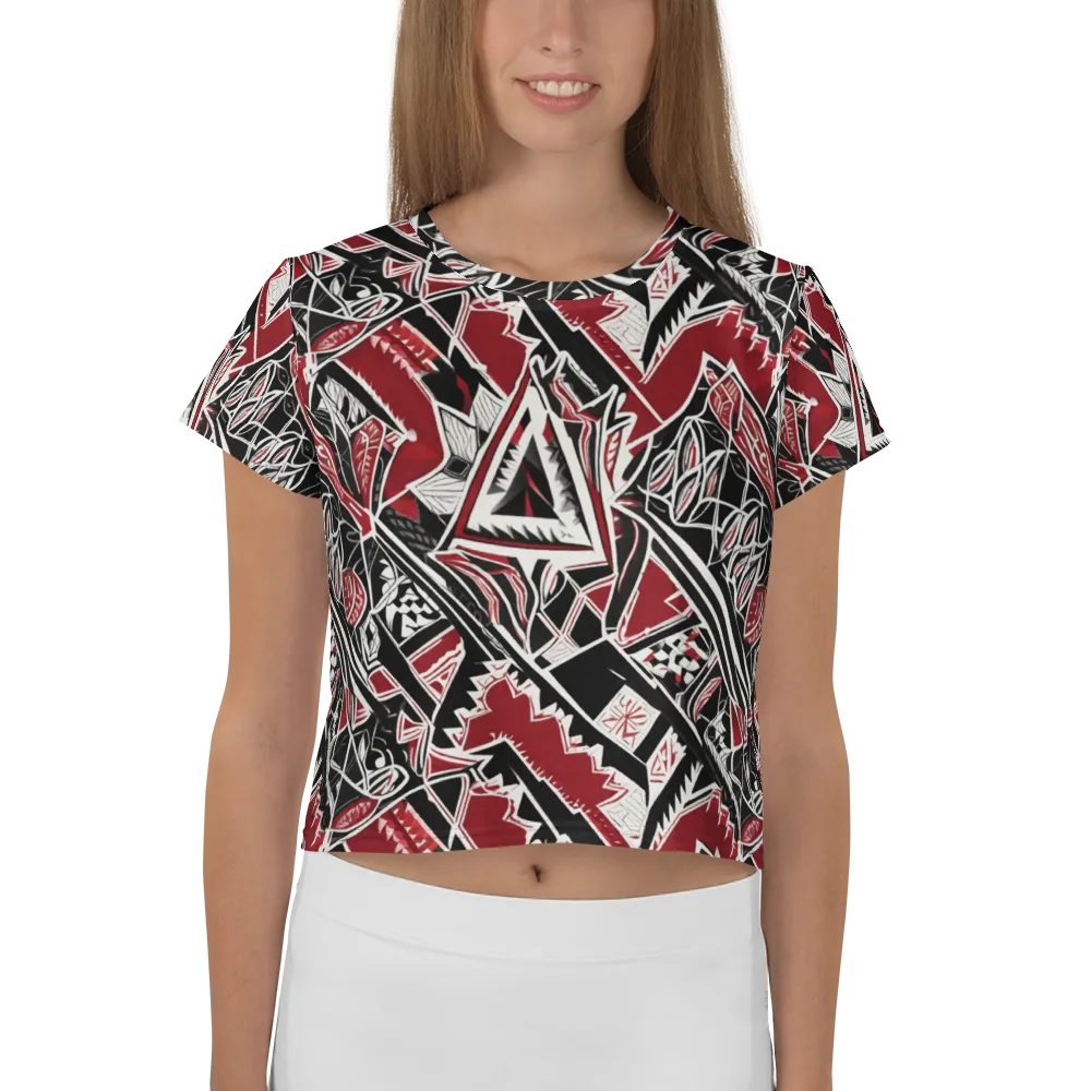 Crimson Geometry on Crop Tee — Front