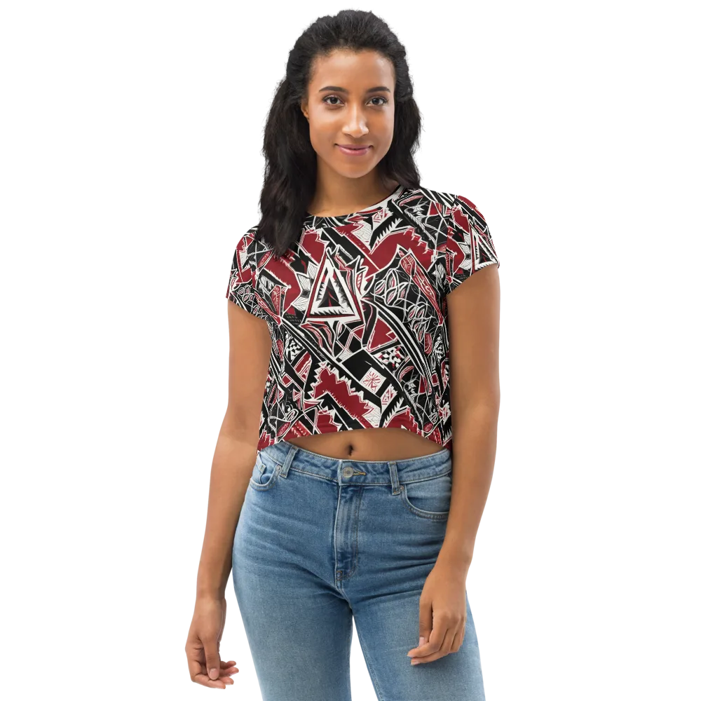 Crimson Geometry on Crop Tee — Front