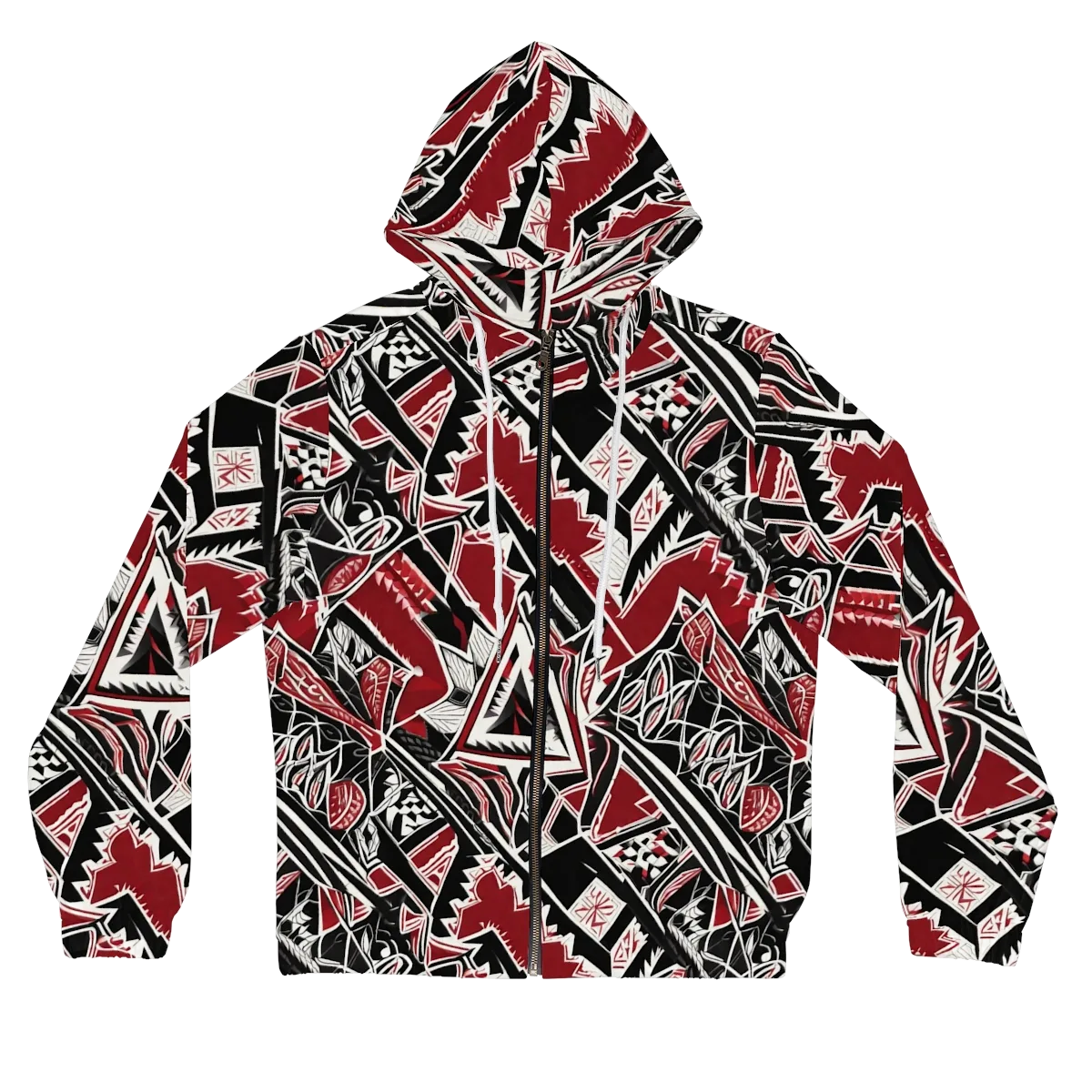 Crimson Geometry on Women's Full-Zip Hoodie — Front
