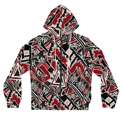Crimson Geometry on a Women's Full-Zip Hoodie