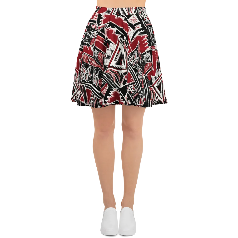Crimson Geometry on Skater Skirt — Front