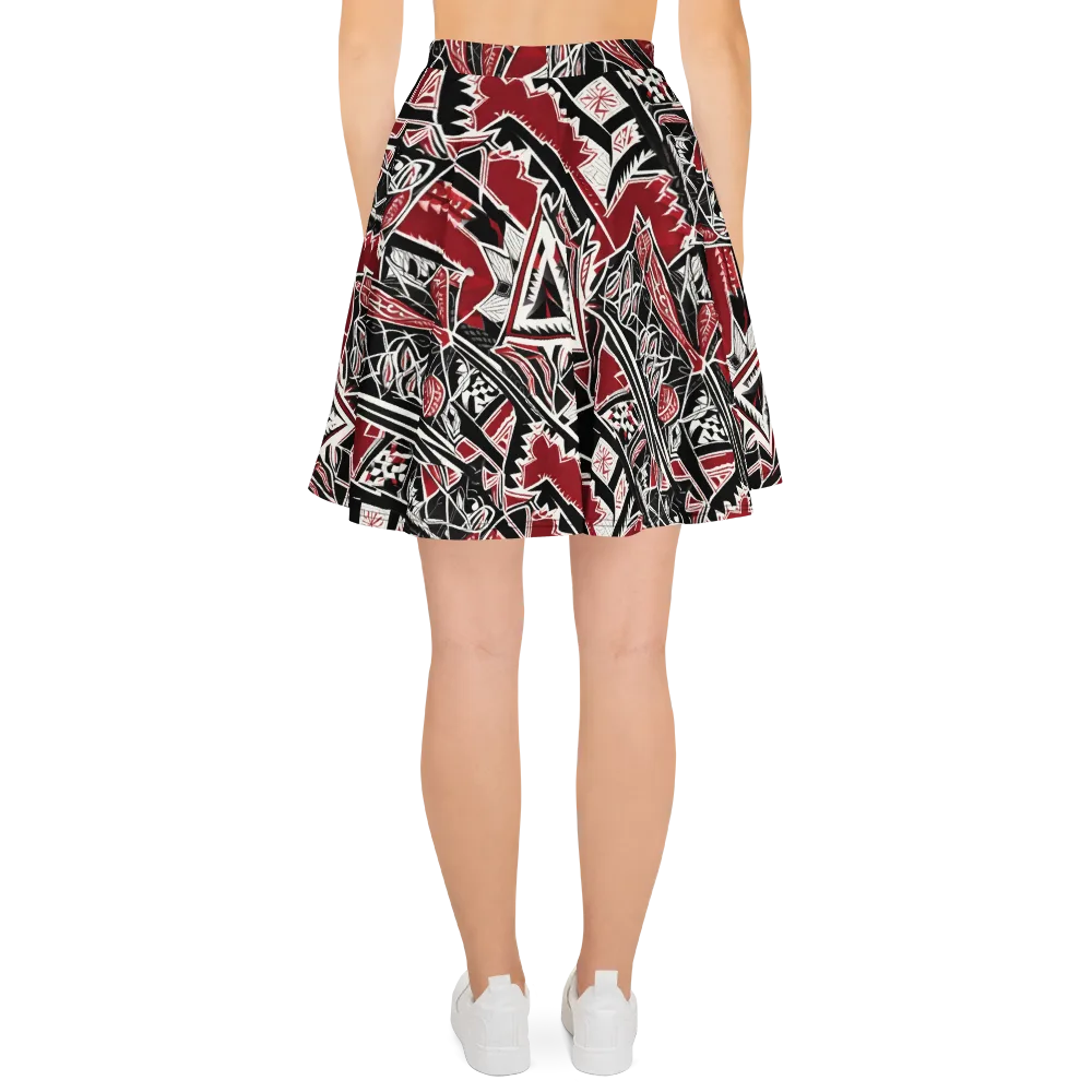 Crimson Geometry on Skater Skirt — Back