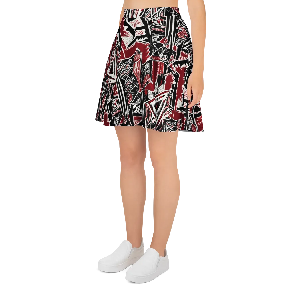 Crimson Geometry on Skater Skirt — Left