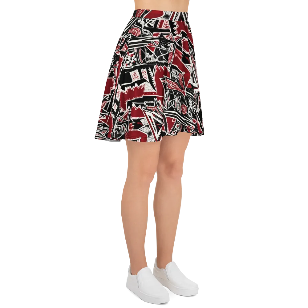Crimson Geometry on Skater Skirt — Right