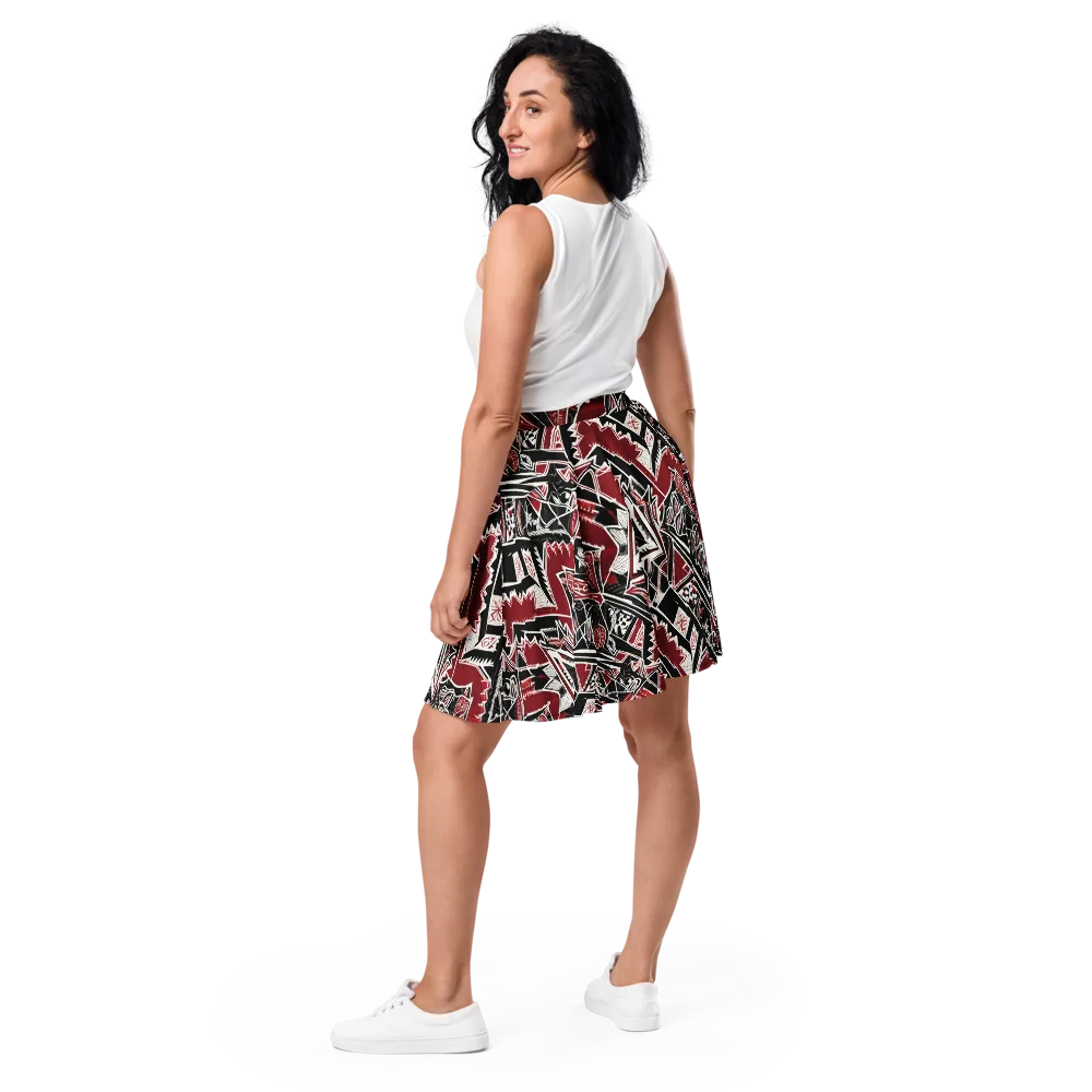 Crimson Geometry on Skater Skirt — Back