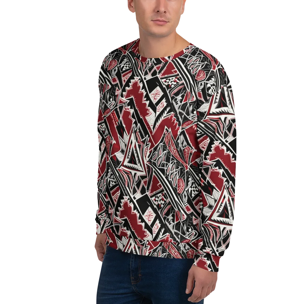 Crimson Geometry on Sweatshirt — Left Front