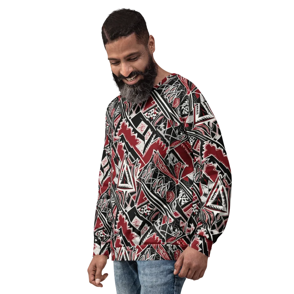 Crimson Geometry on Sweatshirt — Left Front