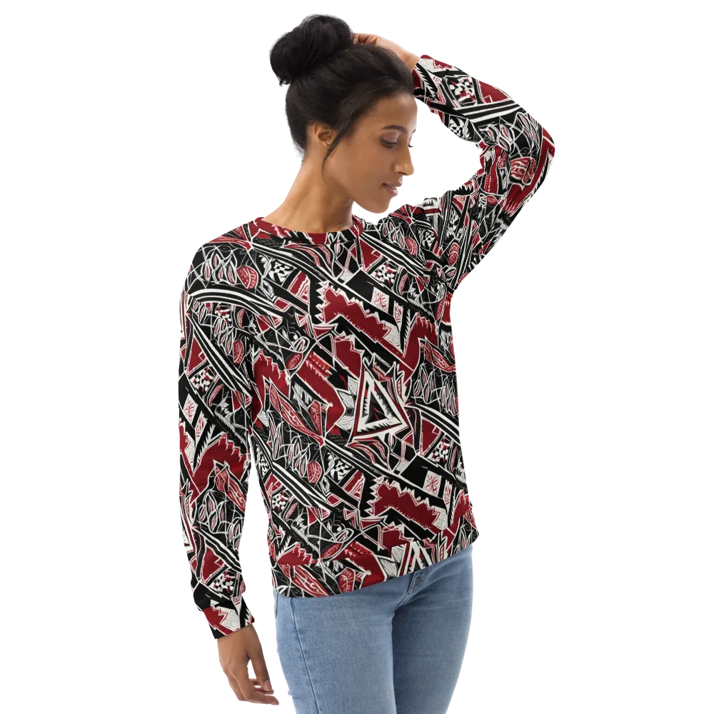 Crimson Geometry on Sweatshirt — Right Front