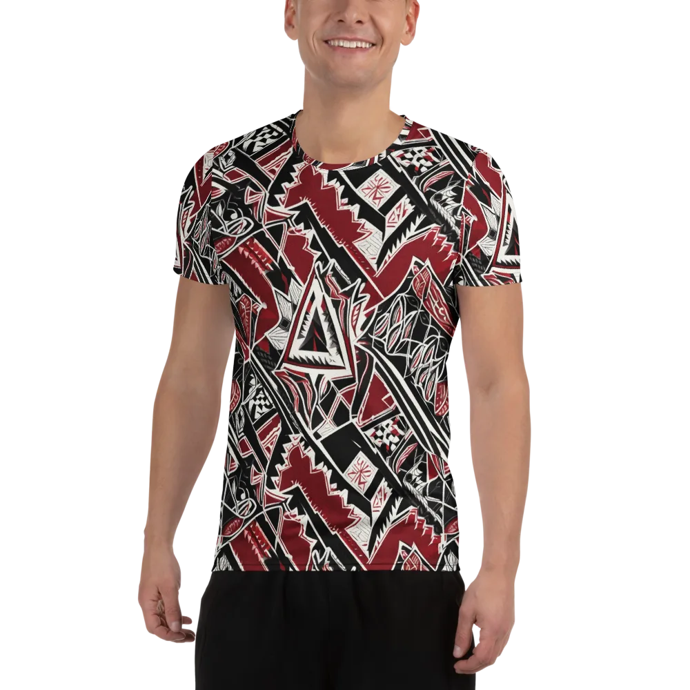 Crimson Geometry on Men's Athletic T-Shirt — Front