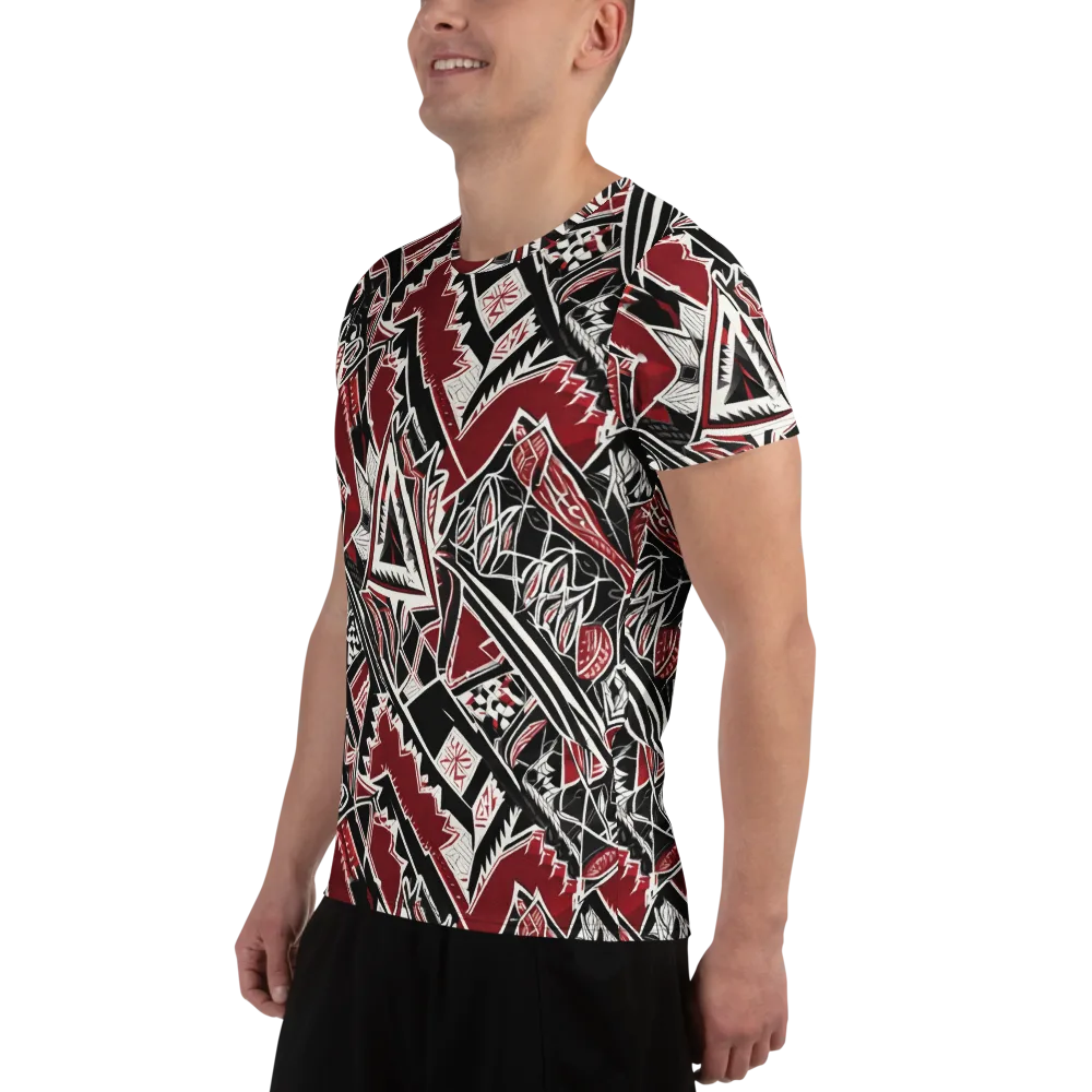 Crimson Geometry on Men's Athletic T-Shirt — Left