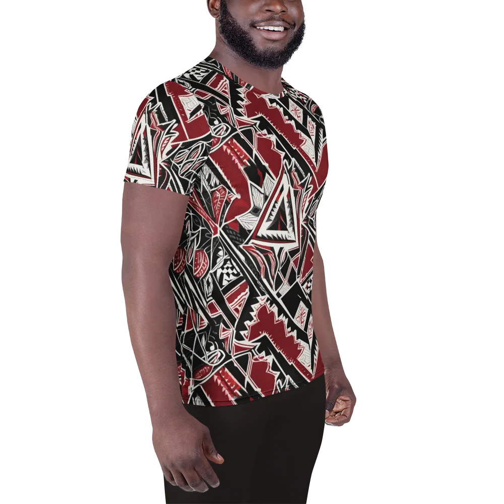 Crimson Geometry on Men's Athletic T-Shirt — Right