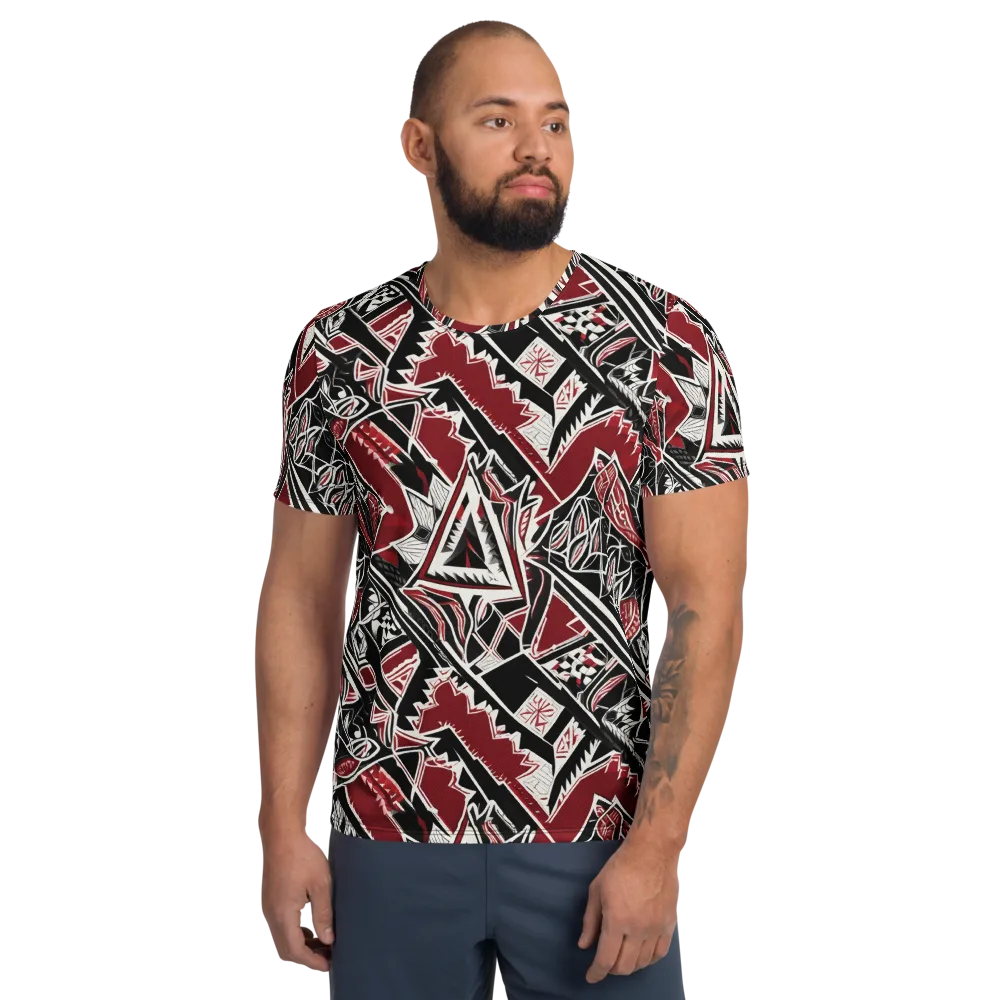Crimson Geometry on Men's Athletic T-Shirt — Front