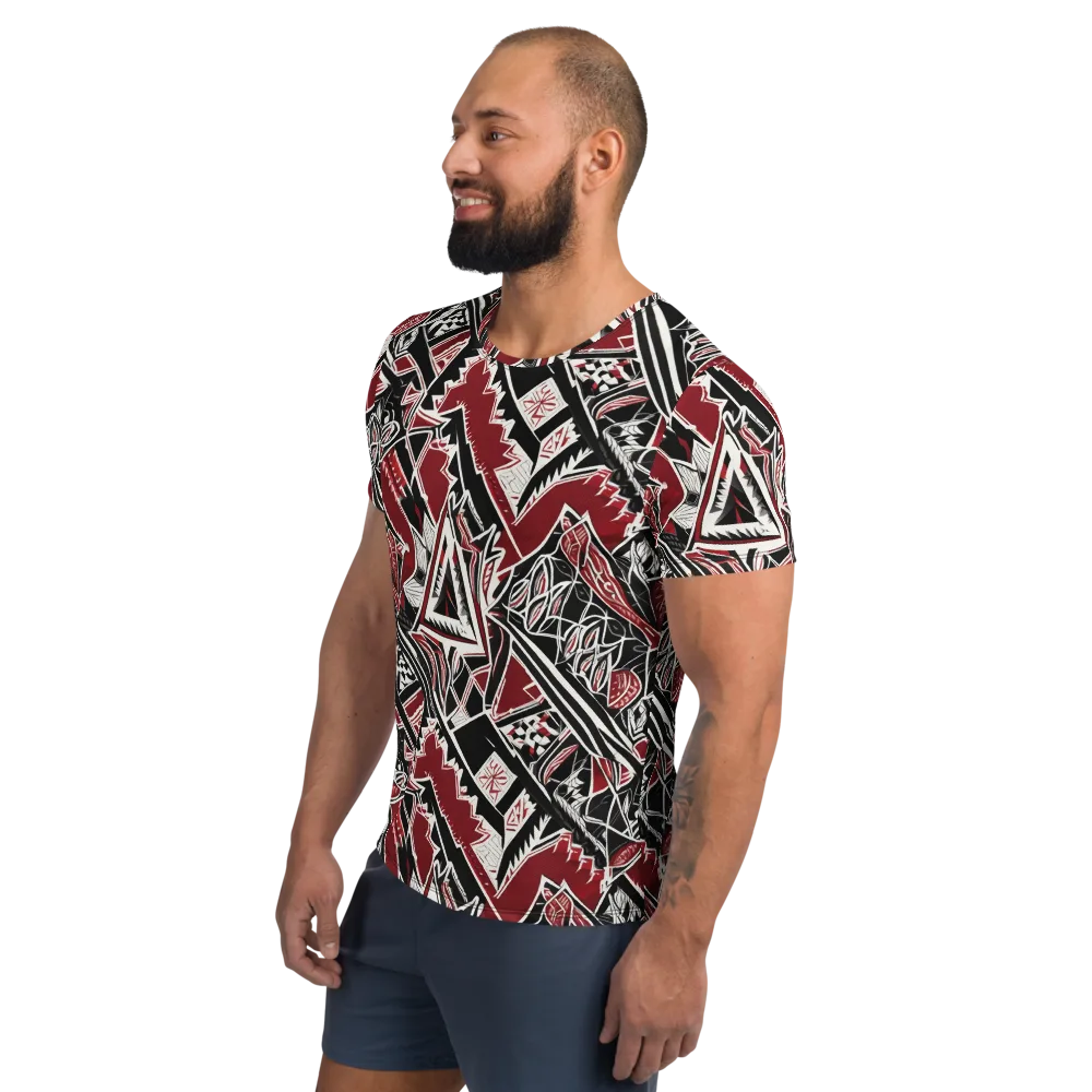 Crimson Geometry on Men's Athletic T-Shirt — Left