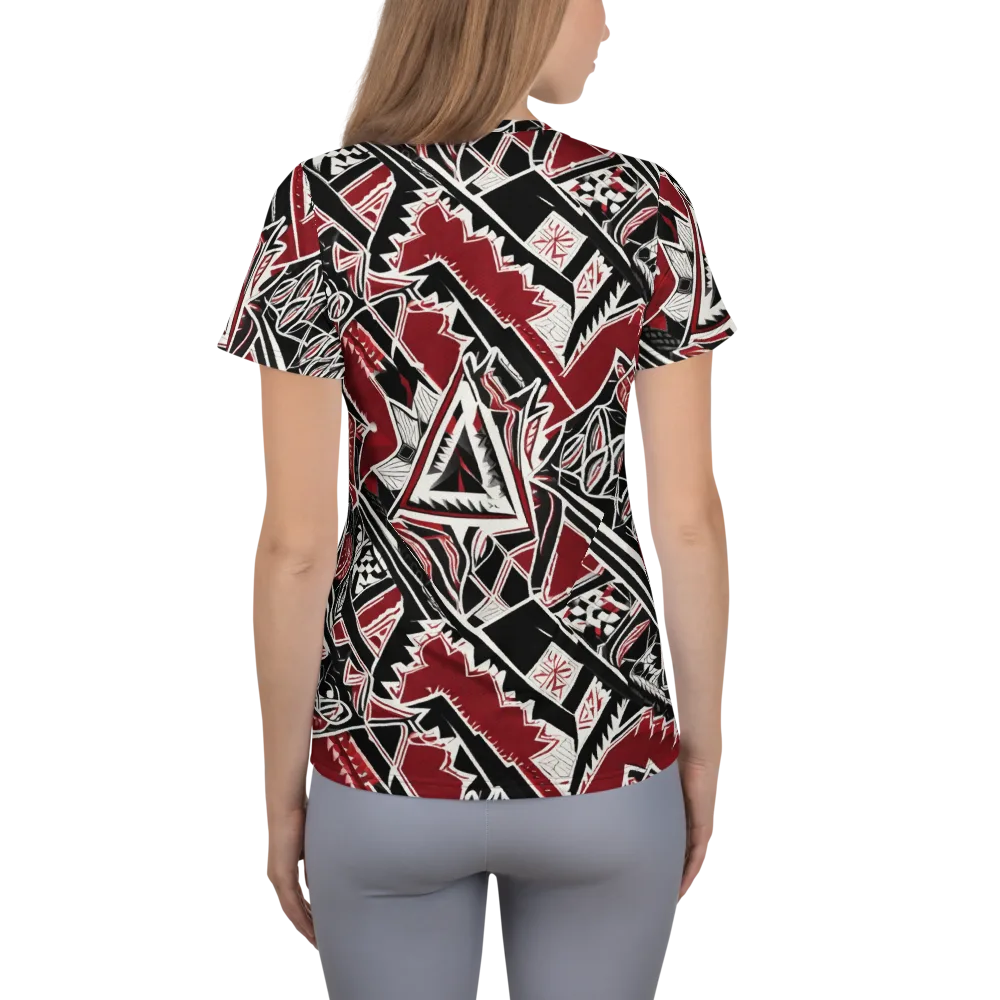 Crimson Geometry on Women's Athletic T-Shirt — Back