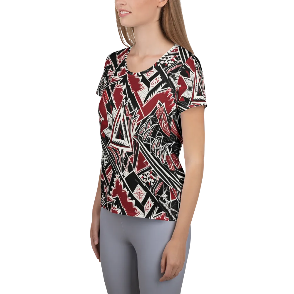 Crimson Geometry on Women's Athletic T-Shirt — Left