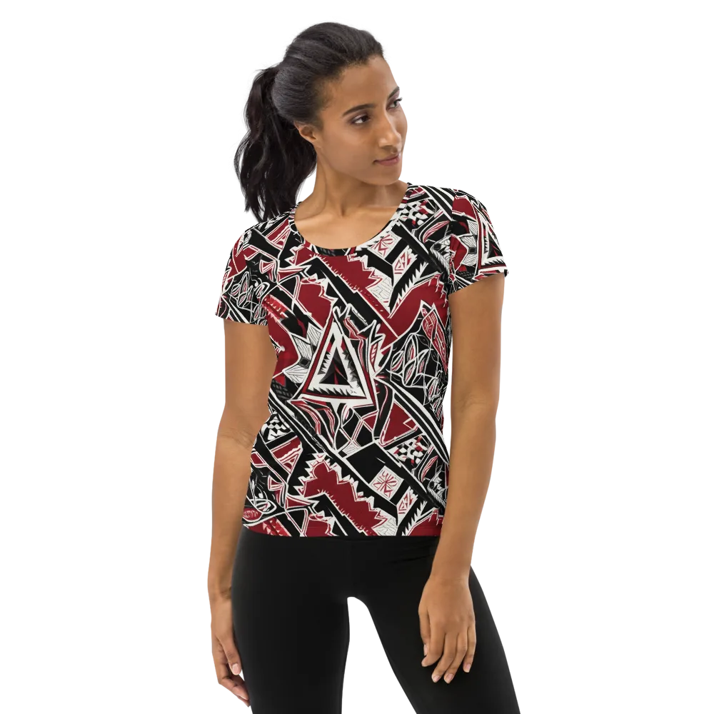 Crimson Geometry on Women's Athletic T-Shirt — Front