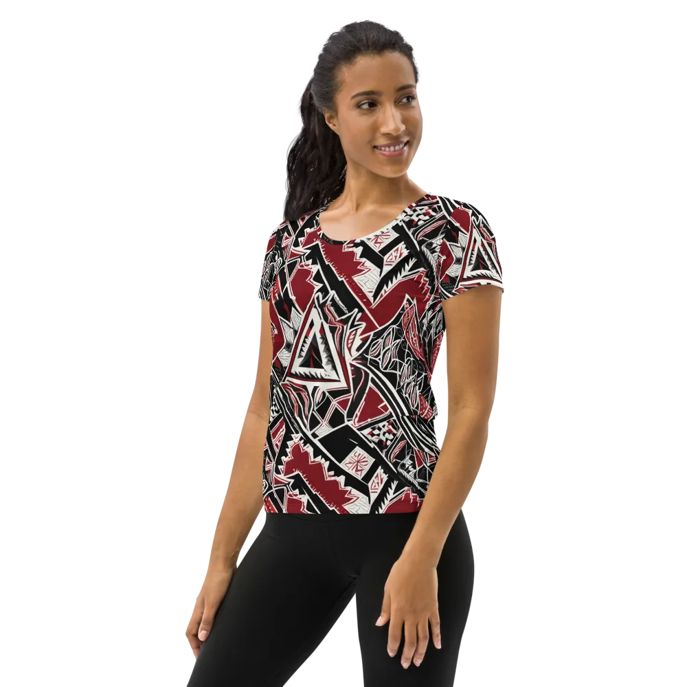 Crimson Geometry on Women's Athletic T-Shirt — Left