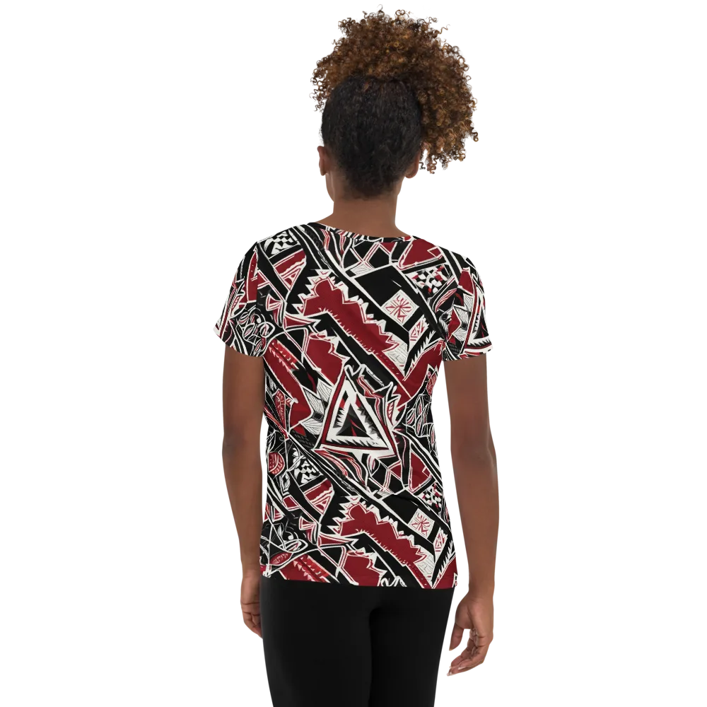Crimson Geometry on Women's Athletic T-Shirt — Back