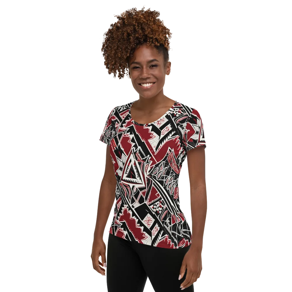 Crimson Geometry on Women's Athletic T-Shirt — Left
