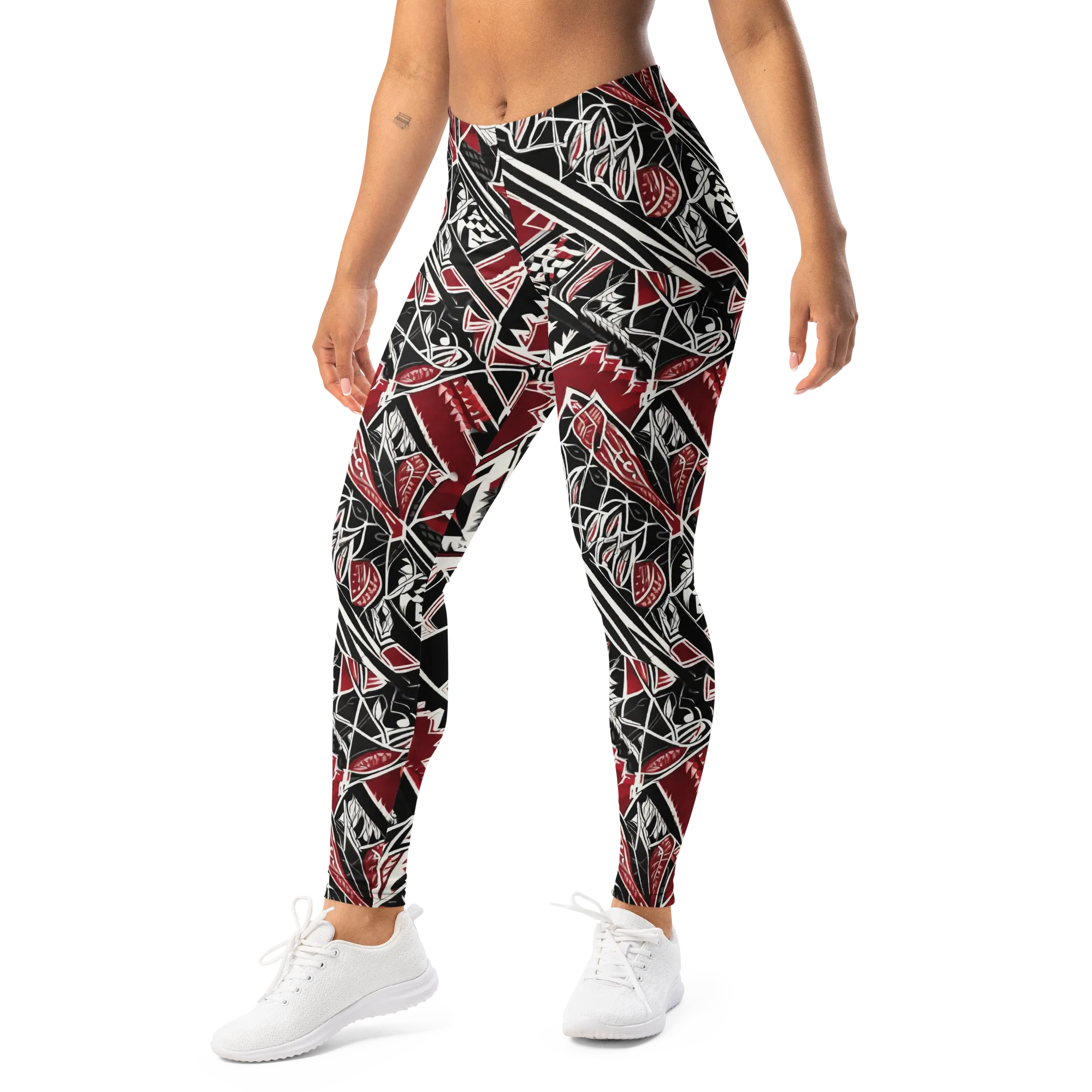 Crimson Geometry on Leggings — Left Front
