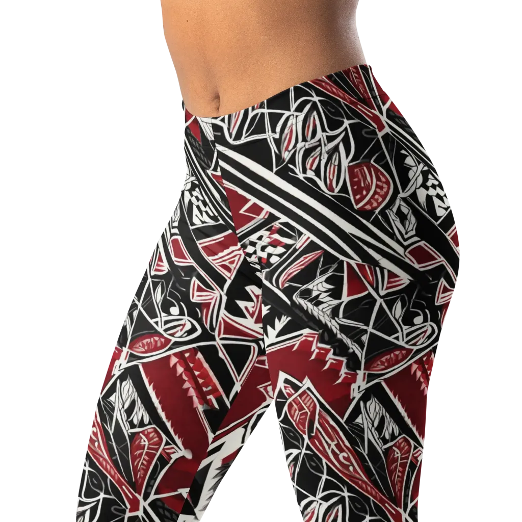 Crimson Geometry on Leggings — Left Front