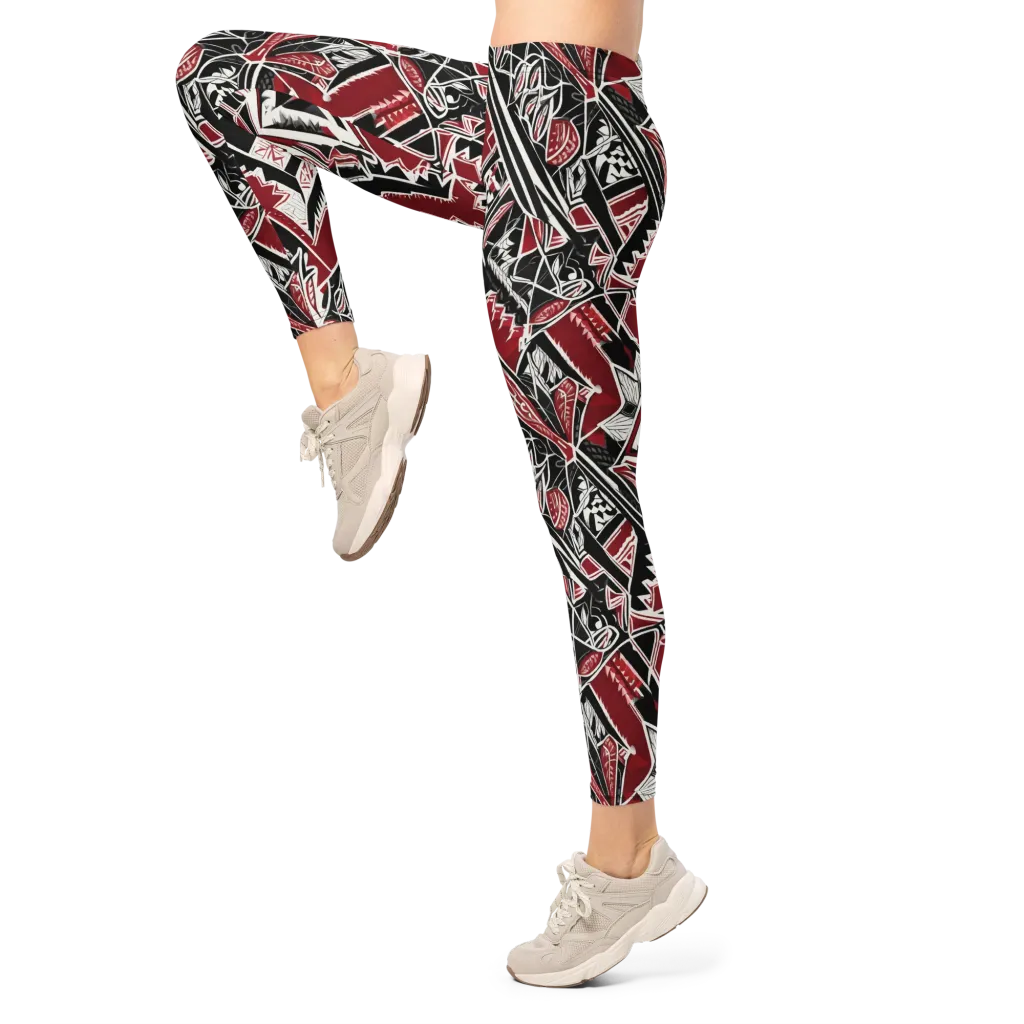 Crimson Geometry on Leggings — Left