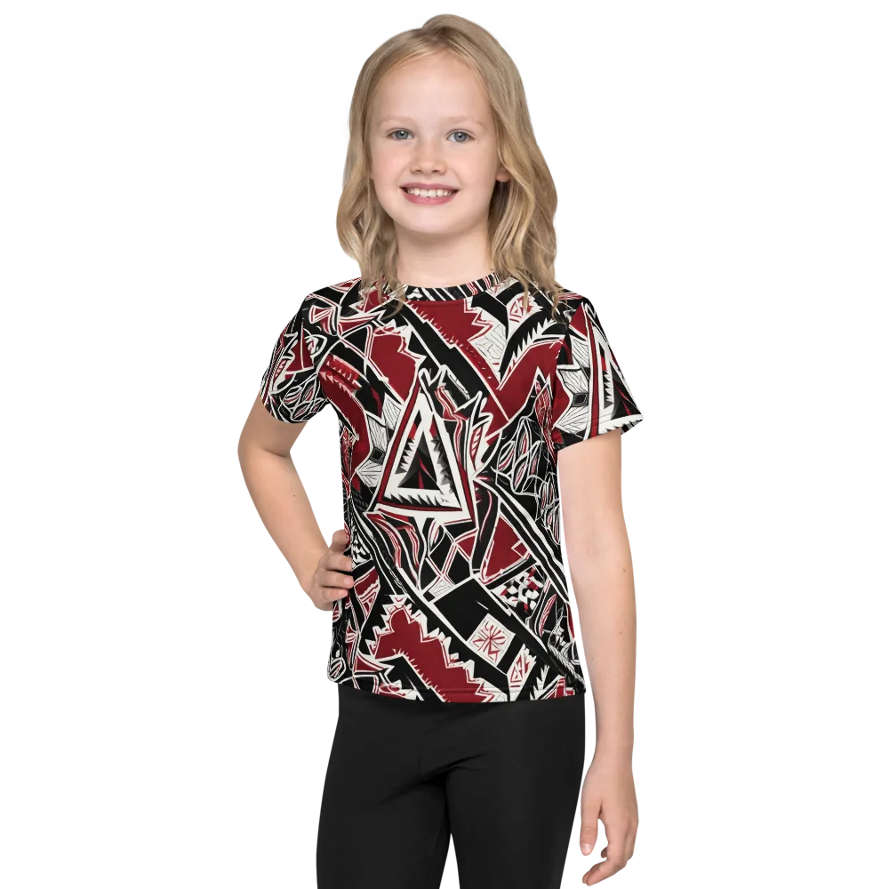 Crimson Geometry on Kids Crew Neck T-Shirt — Front