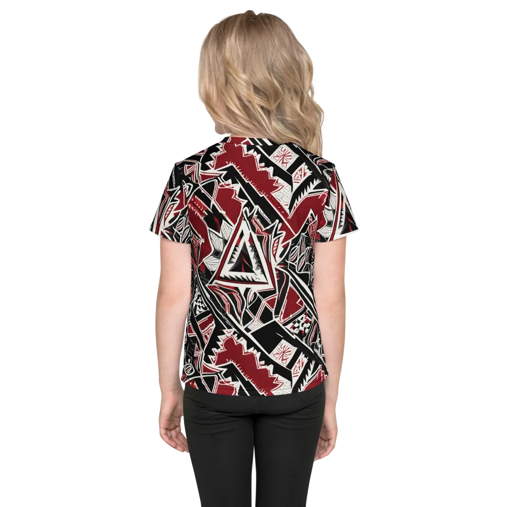 Crimson Geometry on Kids Crew Neck T-Shirt — Back