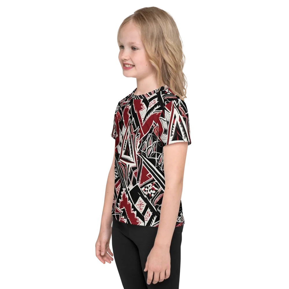 Crimson Geometry on Kids Crew Neck T-Shirt — Left