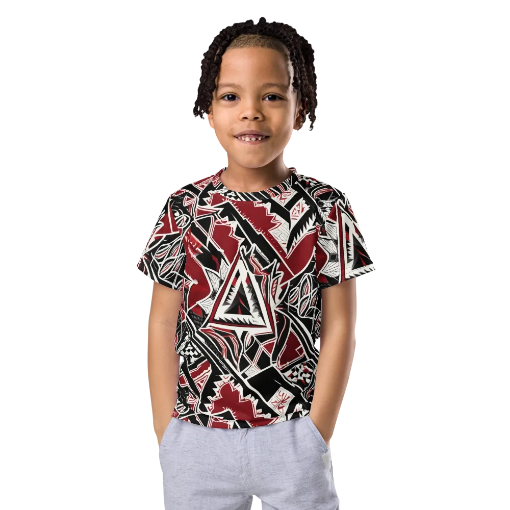 Crimson Geometry on Kids Crew Neck T-Shirt — Front