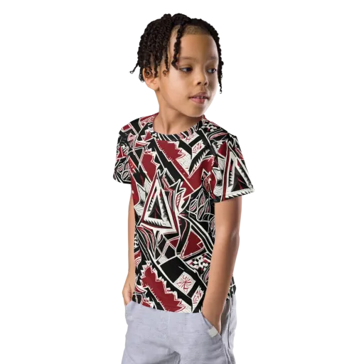 Crimson Geometry on a Kids Crew Neck T-Shirt