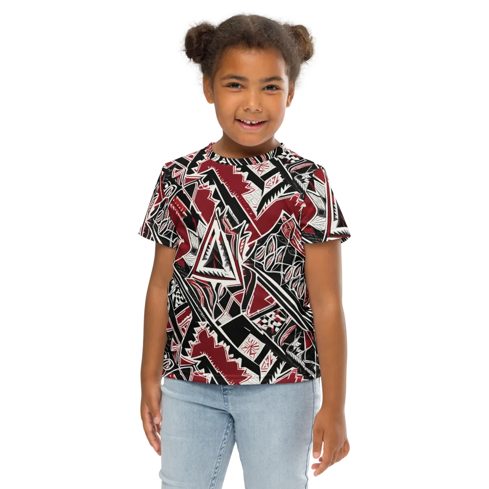 Crimson Geometry on Kids Crew Neck T-Shirt — Front