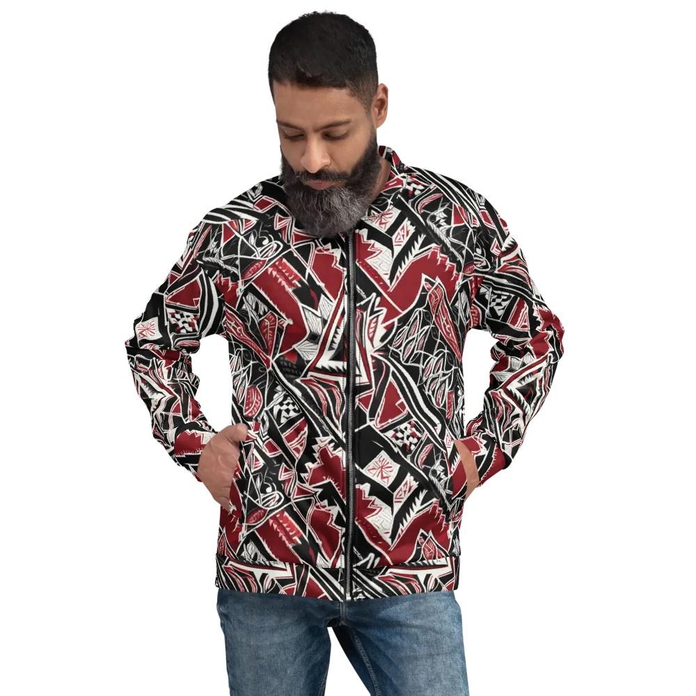 Crimson Geometry on Bomber Jacket — Front