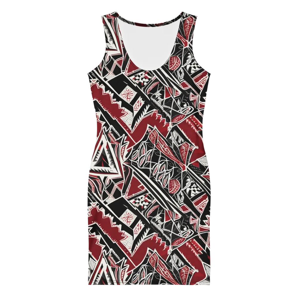 Crimson Geometry on Bodycon Dress — Front