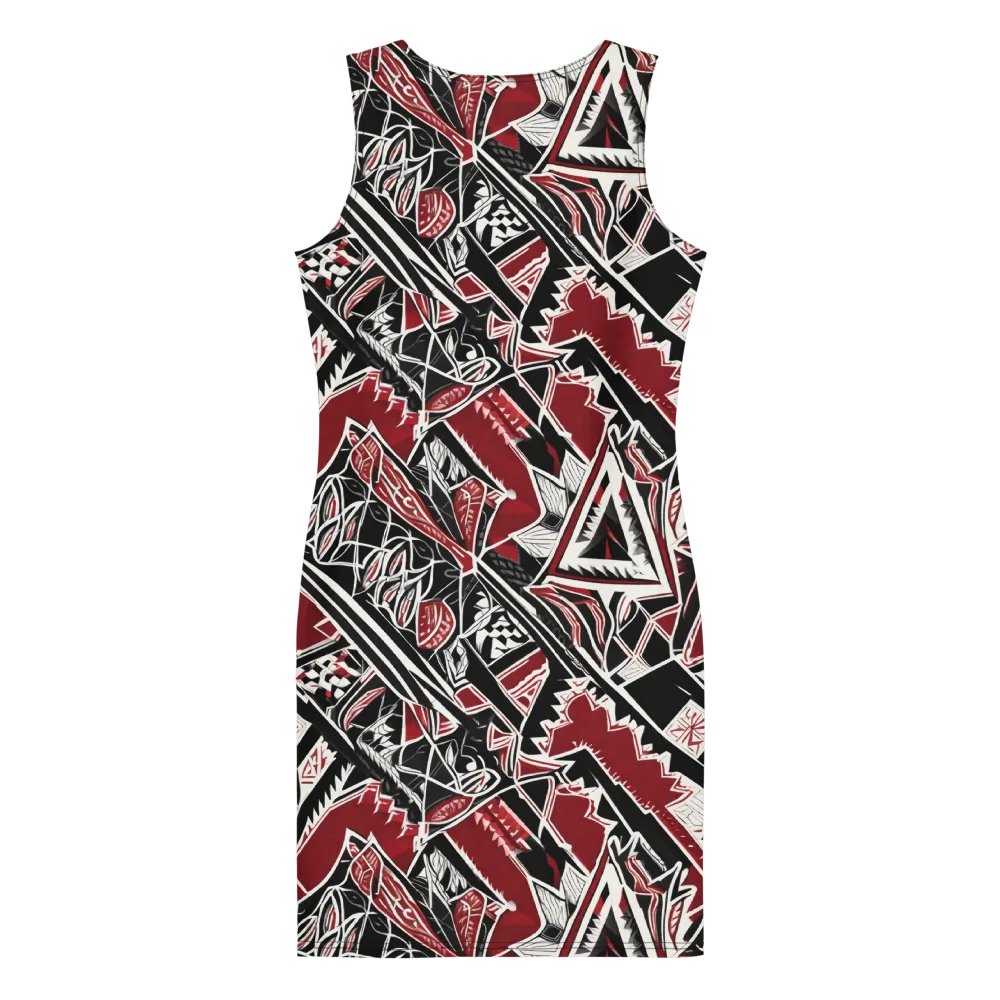 Crimson Geometry on Bodycon Dress — Back