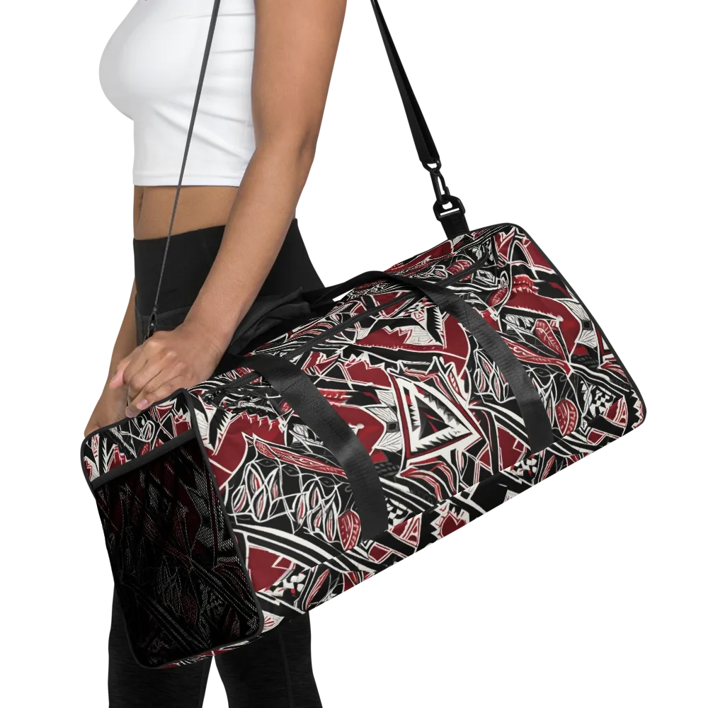 Crimson Geometry on Duffle Bag — Front