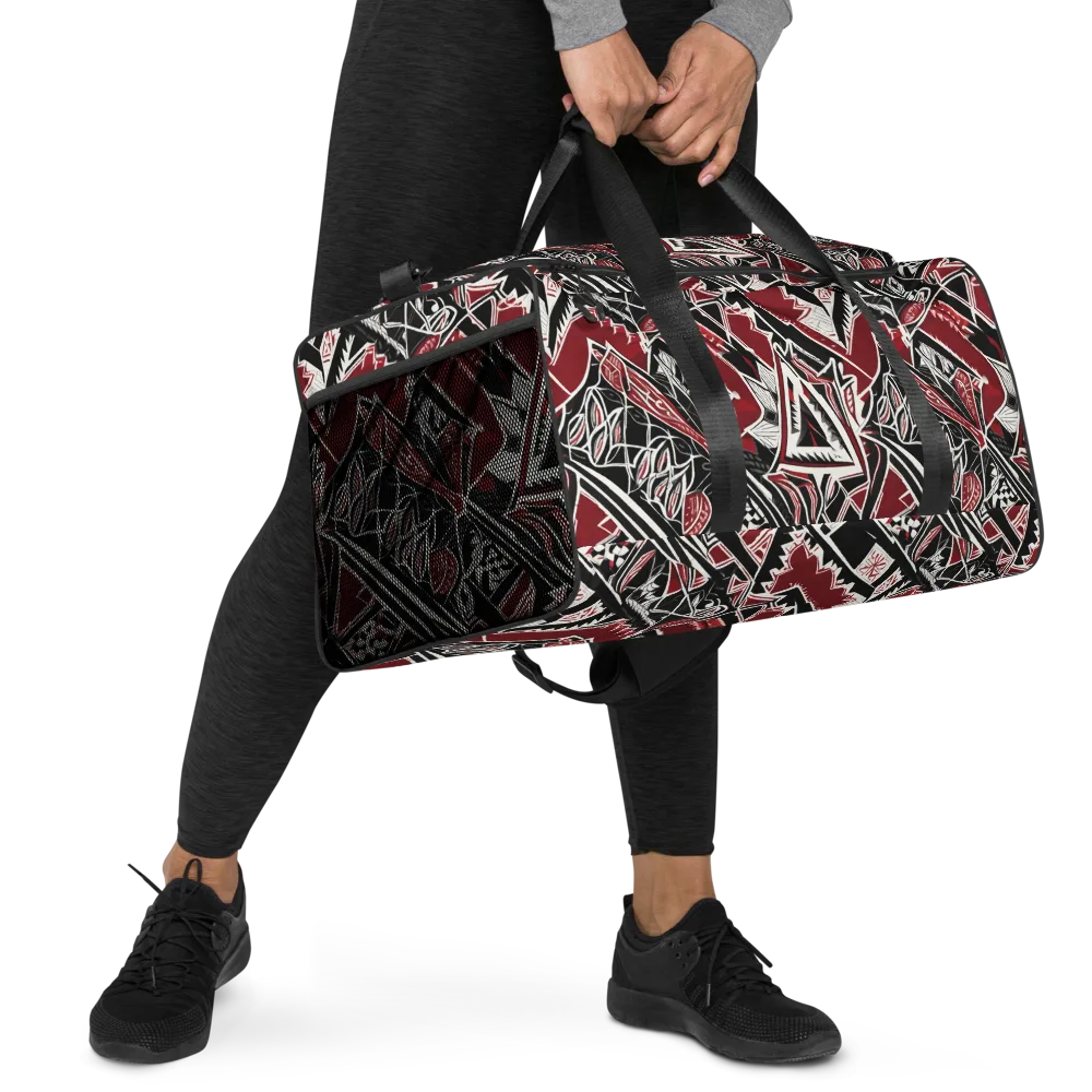 Crimson Geometry on Duffle Bag — Right Front