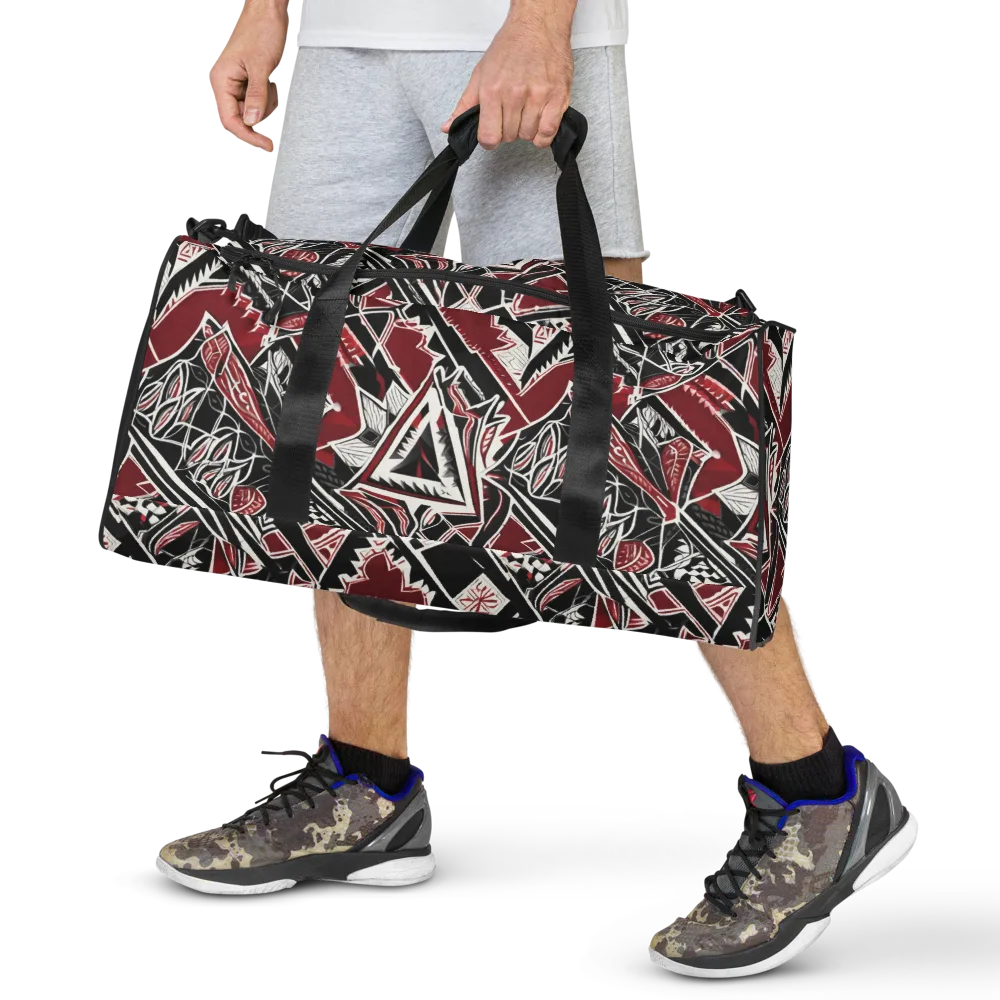 Crimson Geometry on Duffle Bag — Front