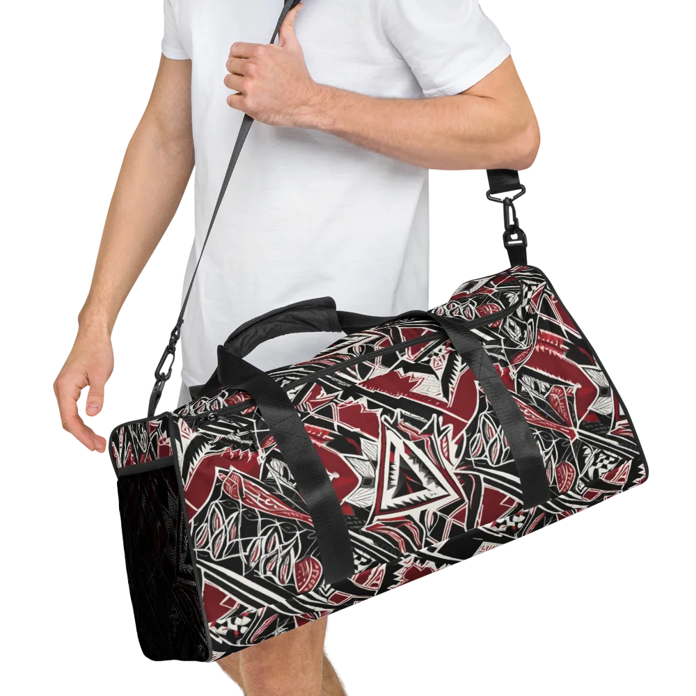 Crimson Geometry on Duffle Bag — Right Front