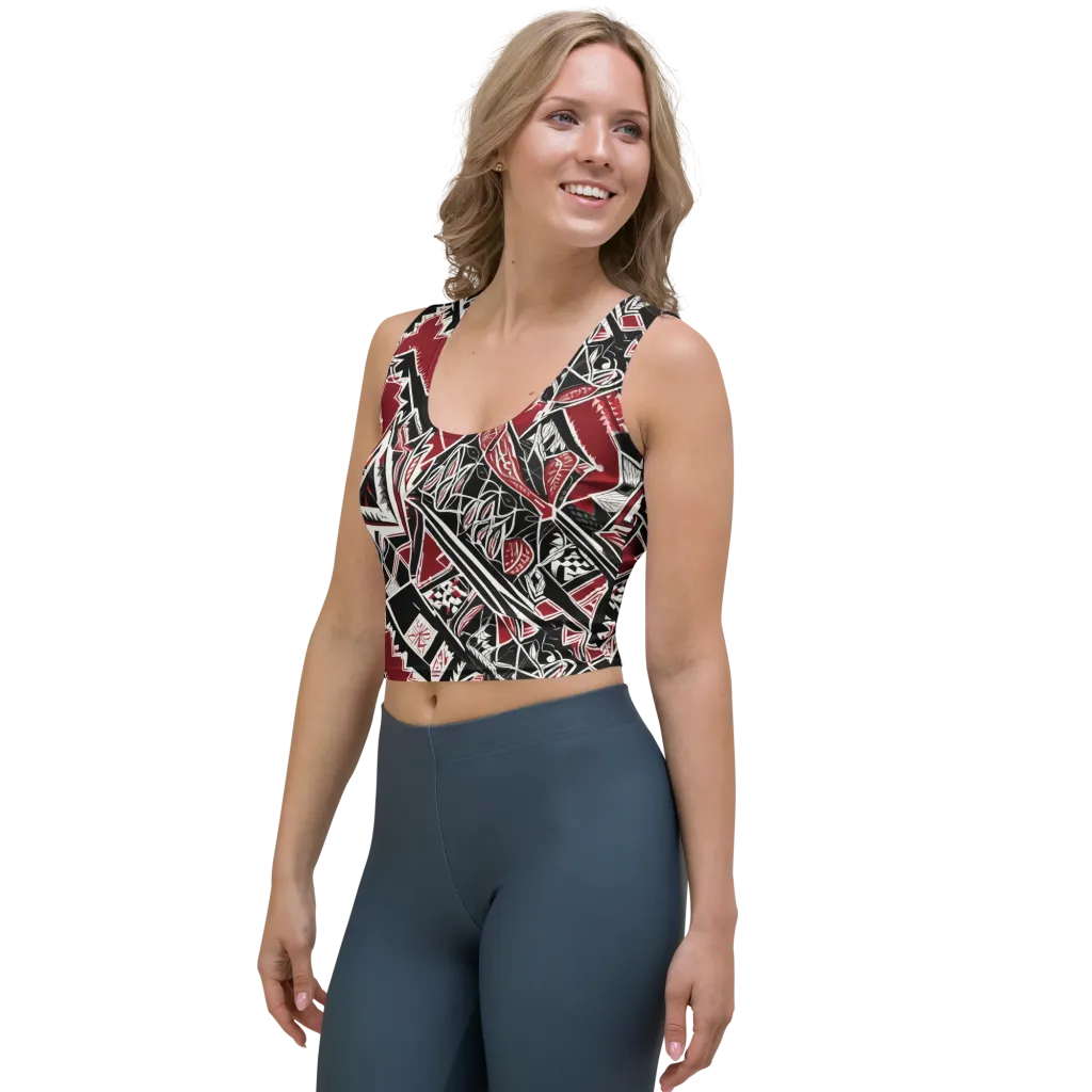Crimson Geometry on Crop Top — Left Front