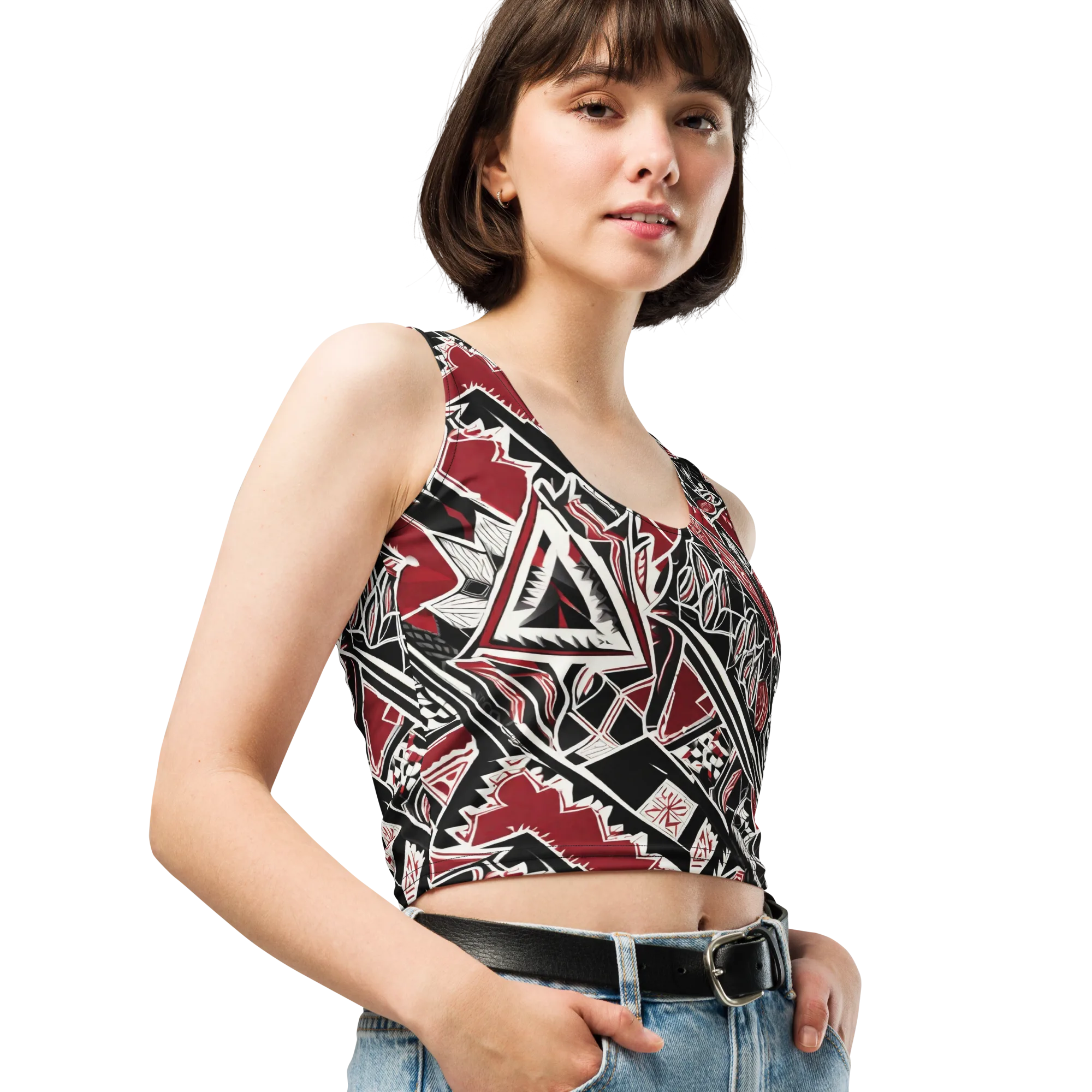 Crimson Geometry on Crop Top — Right Front