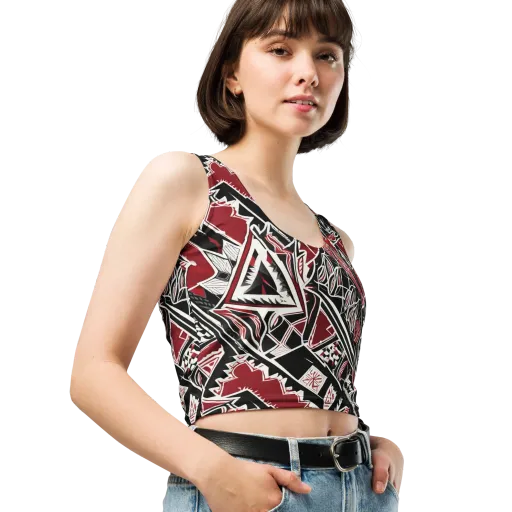 Crimson Geometry on a Crop Top