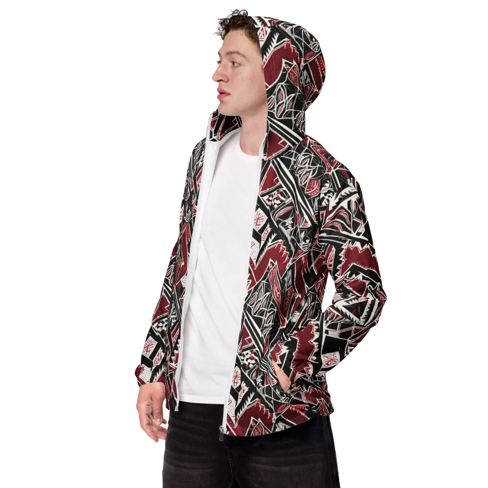 Crimson Geometry on Men's Windbreaker — Left Front