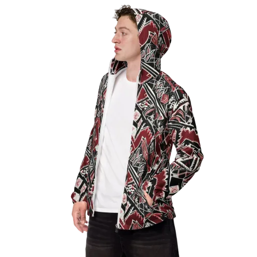 Crimson Geometry on a Men's Windbreaker