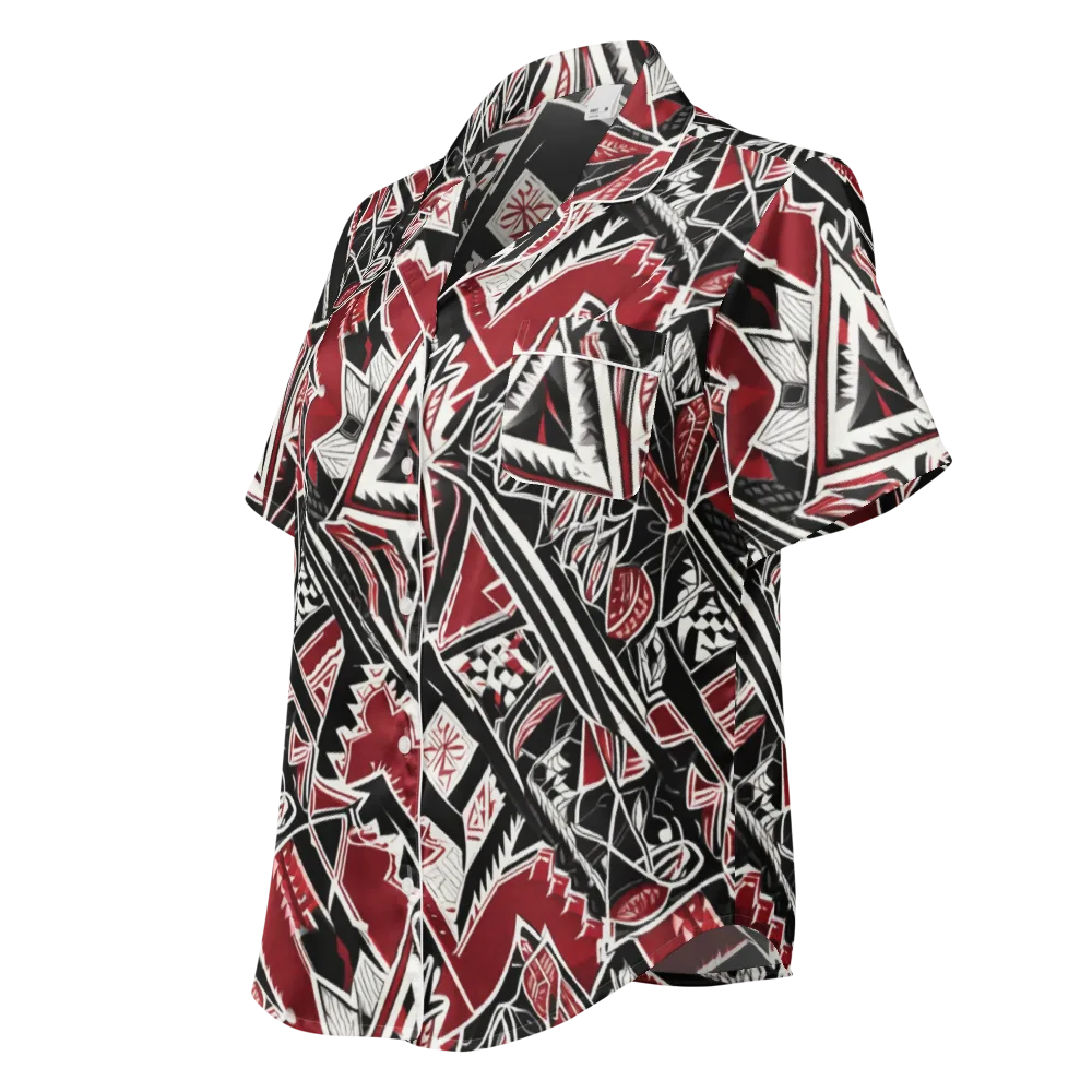 Crimson Geometry on Women's Short Sleeve Pajama Top — Left Front