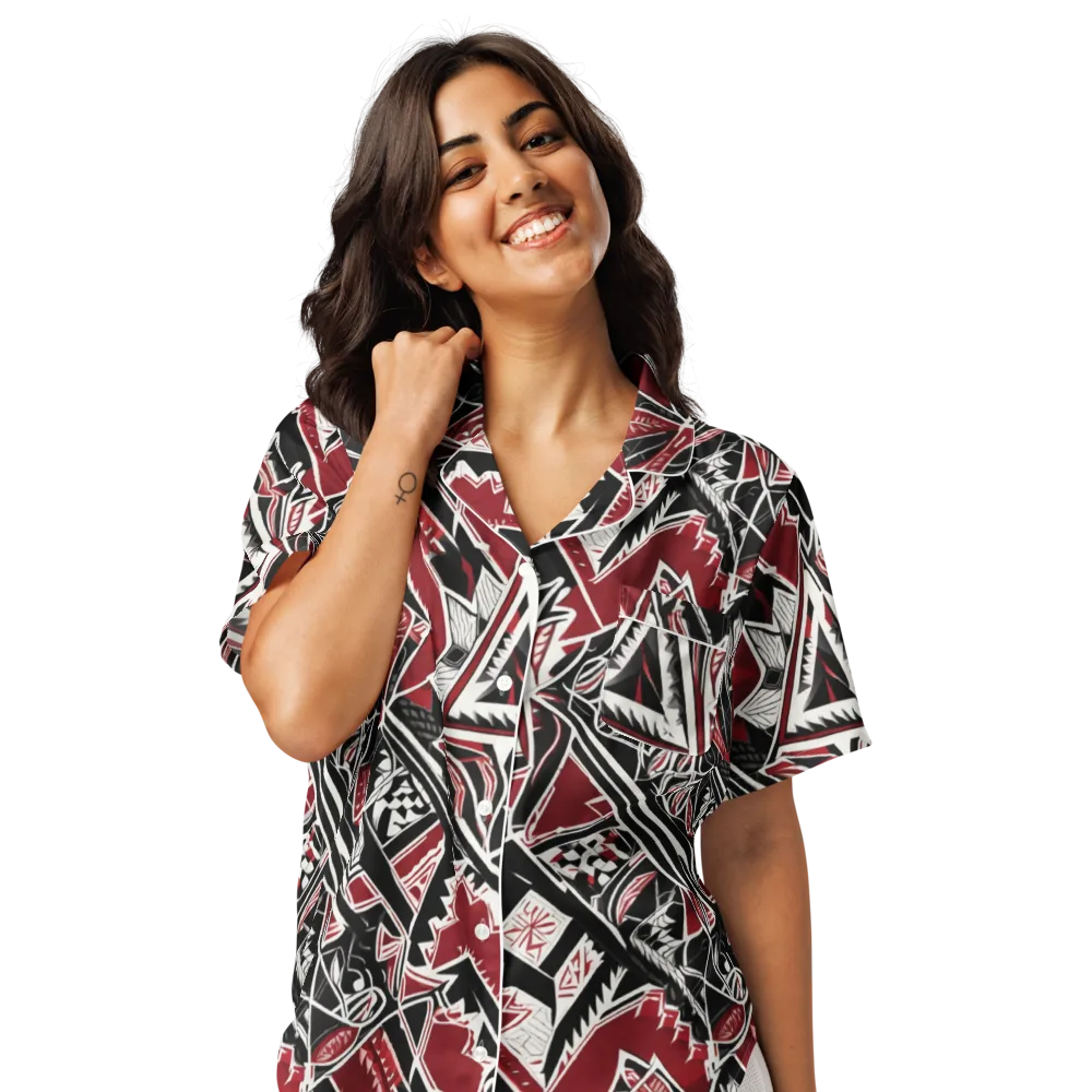 Crimson Geometry on Women's Short Sleeve Pajama Top — Front