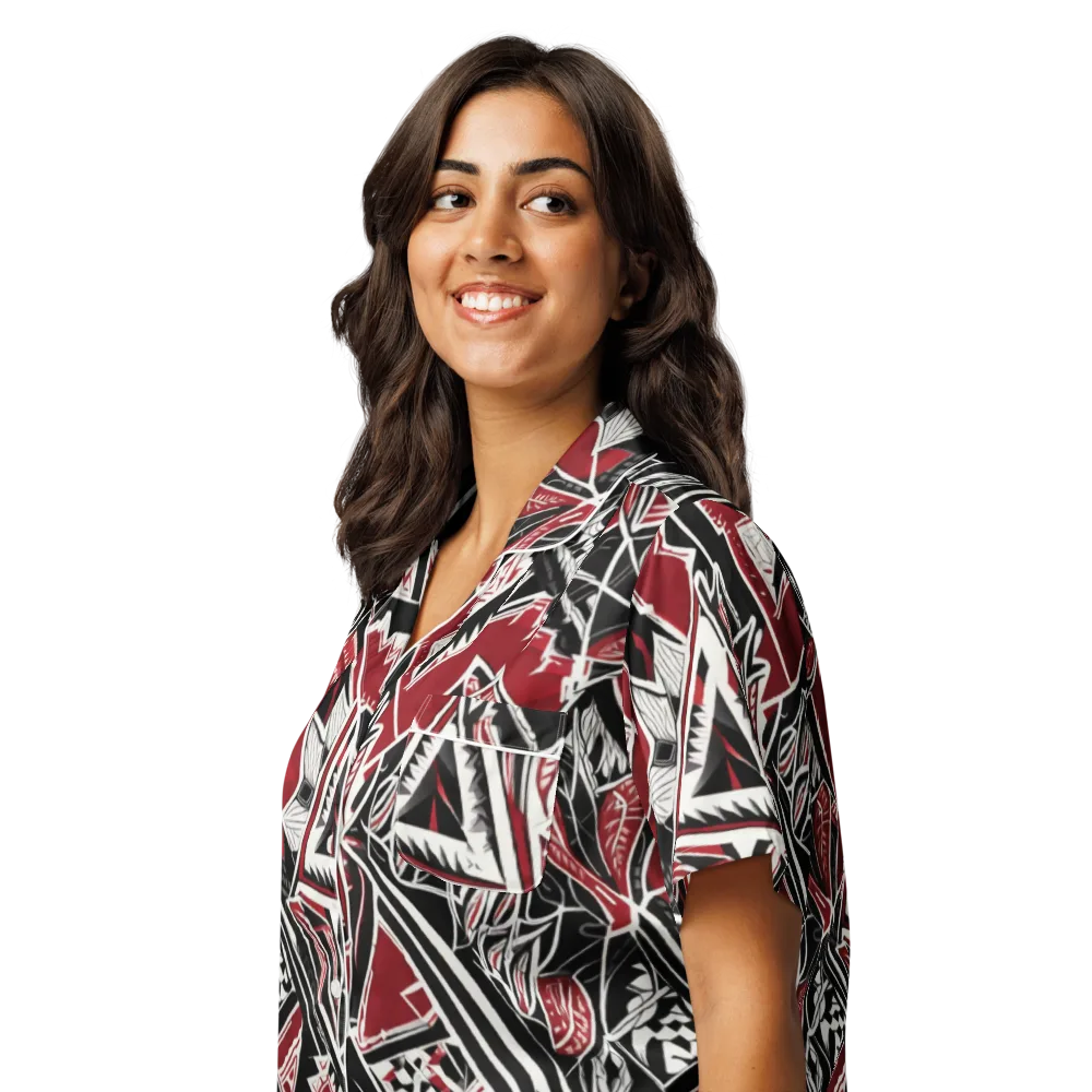 Crimson Geometry on Women's Short Sleeve Pajama Top — Left Front