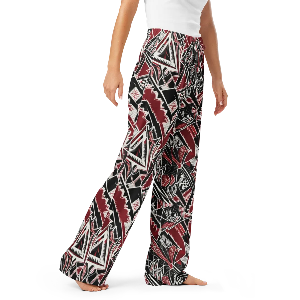 Crimson Geometry on Women's Pajama Pants — Right Front