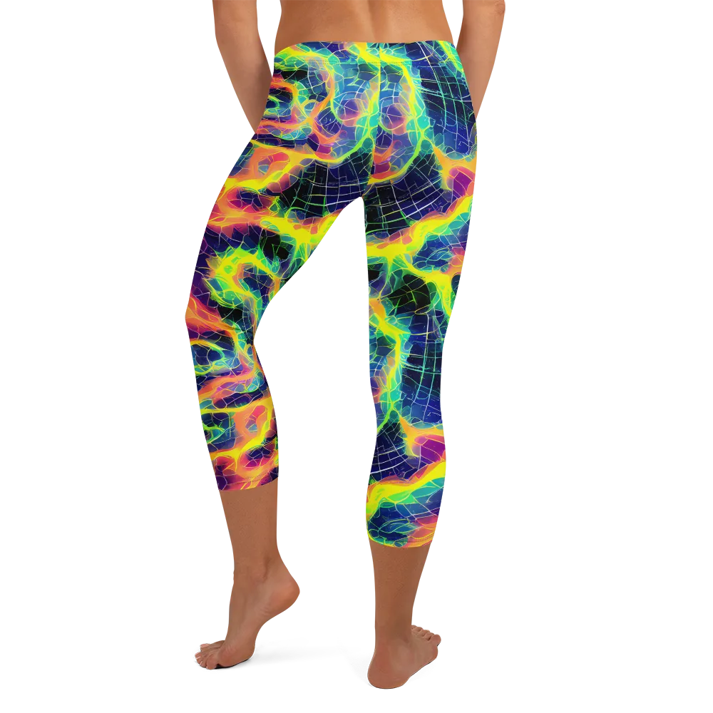Psychedelic Grid on Capri Leggings — Back