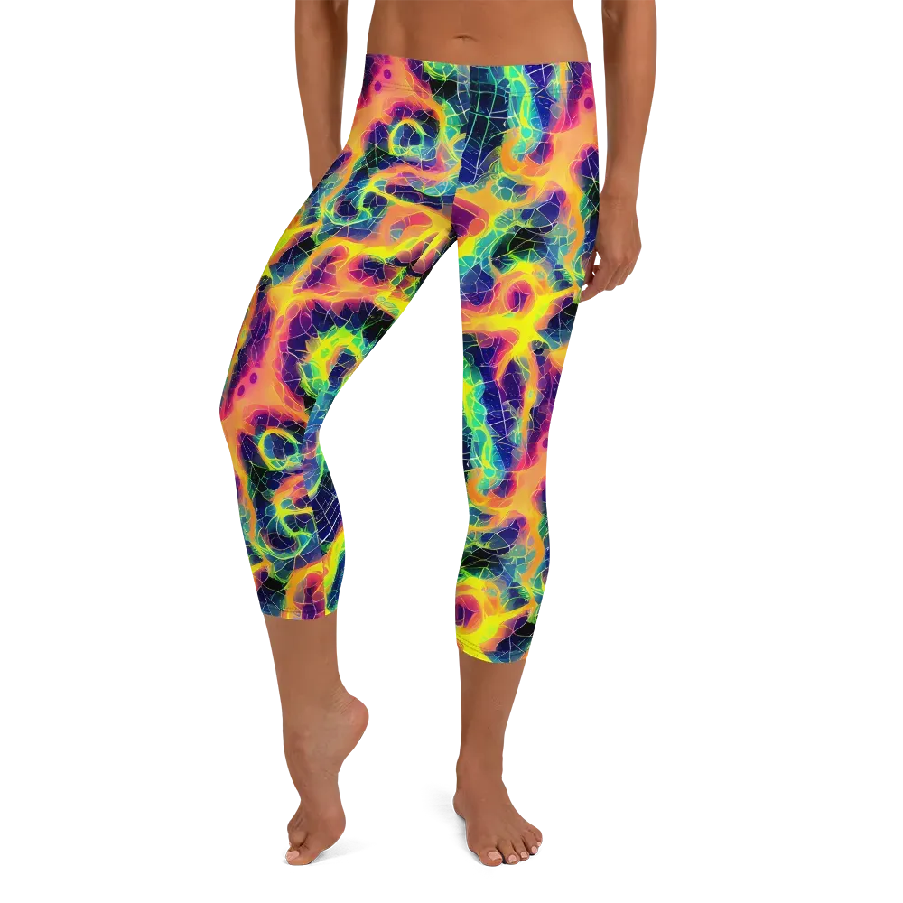 Psychedelic Grid on Capri Leggings — Front